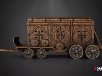 Medieval War Wagon - Armored Battle Carriage Low-poly 3D model