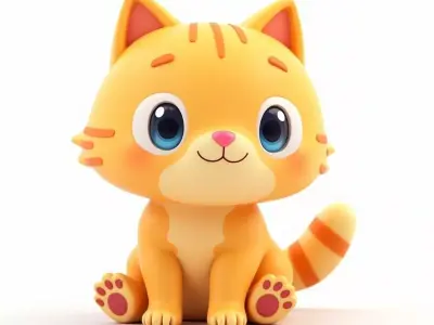 Cute Orange Tabby Cartoon Kitten 3D Model Low-poly 3D model get