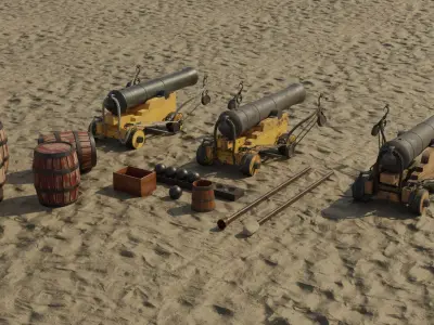 Cannons and Cannon Props Low-poly 3D model