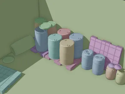 Industrial Plastic barrels Low-poly 3D model