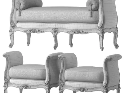 christies serpertine bench and pouf art 336 3D model