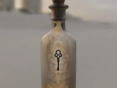 Mystical Key Bottle Fantasy Potion Container Low-poly 3D model