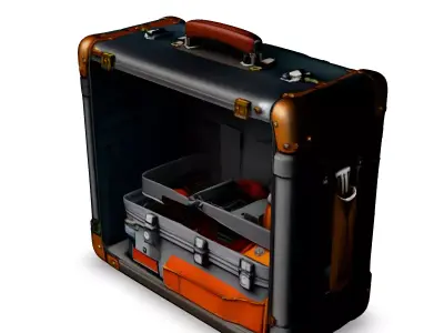 Vintage Travel Suitcase with Accessories Low-poly 3D model