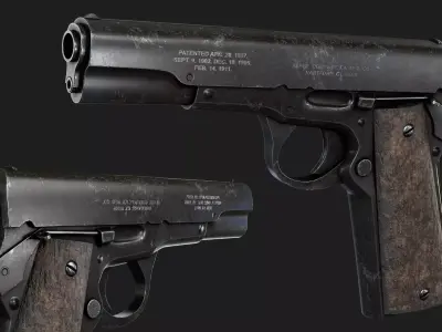 Low Poly Pistol Game Ready Handgun 3D Model PBR Textures Low-poly 3D model