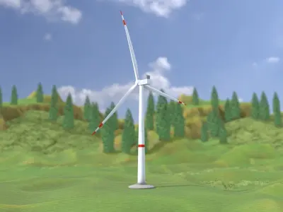 Wind turbine V1 H-115 RD 172m Animation and Foundation Low-poly 3D model