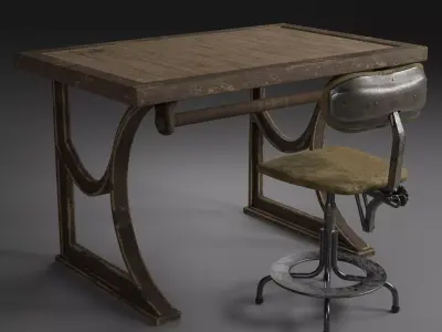 old chair with desk 3D model