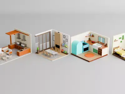 Modern Home Interior 3D Model Pack Free low-poly 3D model
