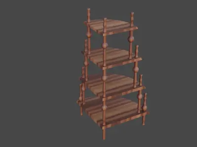 Wooden Corner Stand Shelf Low-poly 3D model