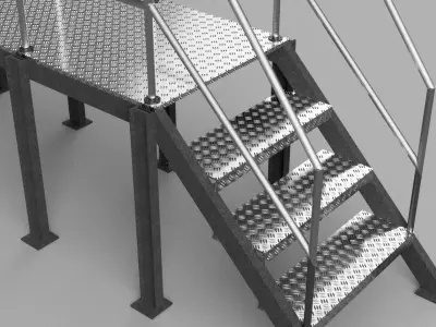 Industrial Elevated Walkway with Stairs 3D print model