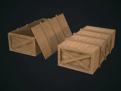 Wooden open and closed boxes Low-poly 3D model