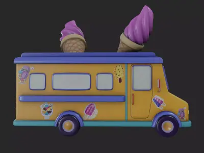 Ice Cream Truck Low-poly 3D model by Qbee-Studio from CGTrader (Low-poly)