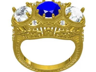 Antique Three Stone Vintage Art Deco Engagement Ring 3D print model