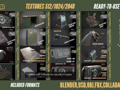 Military table collection 3D Low-poly 3D Model Pack