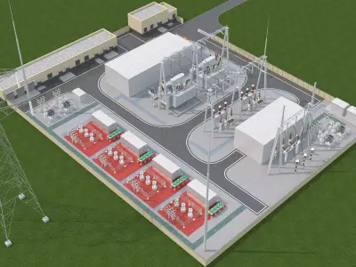 Electrical power substation-power station 3D model