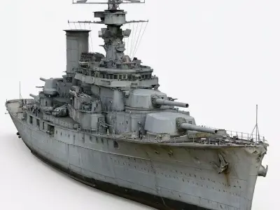 WWII Battleship 3D Model 3D Model Low-poly 3D model