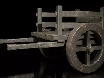 Cart Wooden Wheeled Low-poly 3D model