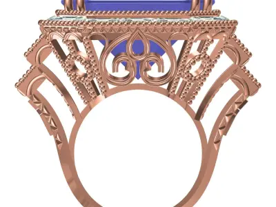 Emerald Stone Baguette Halo Cocktail Ring for Women 3D print model