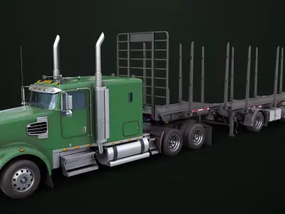 Generic Heavy Truck 07 Log Trailer with Loads All PBR Textures Low-poly 3D model