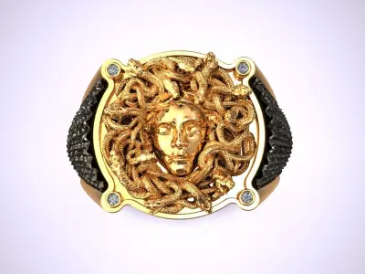 Medusa Gorgon Snake Head Greek Antique Signet Ring 3D print model