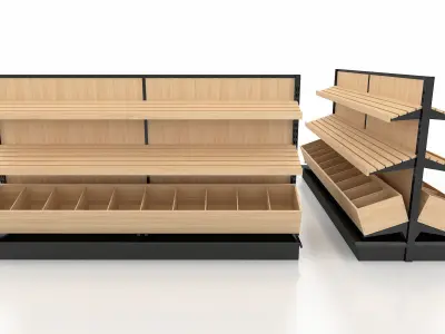 Shelf 3D model 4 wooden with shelves 3D model