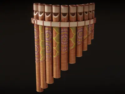 Hand-Painted Pan Flute Low-poly 3D model