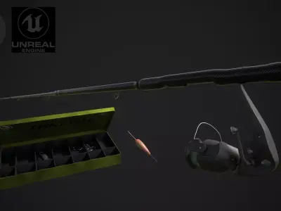 Fishing Pack - Rod - Hook - Box - Lead Low-poly 3D model