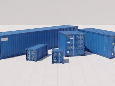 Containers - 5 sizes - Blue Low-poly 3D model