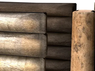 Modular Log Fence wooden dirty old fencing Low-poly 3D model