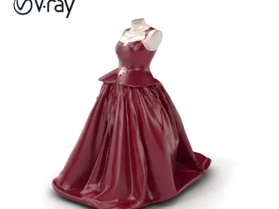 Luxurious Burgundy Evening Gown on Mannequin model pack Low-poly 3D model