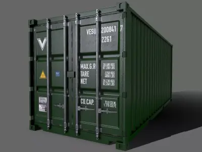 PBR 20 ft Shipping Cargo Container Version 2 - Green Dark Low-poly 3D model