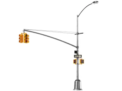 Detailed Street Light With Traffic Stop 3D model