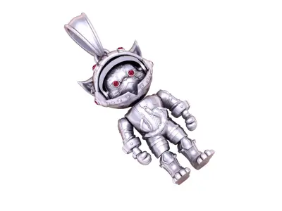 Golden Astronaut Cat Pendant with Red Gemstone Eyes 3D print model