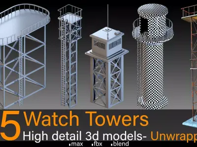 15- Watch towers Low-poly 3D model