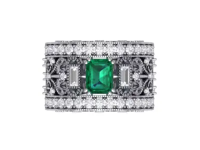 Emerald Art Deco Ring 3D print model 37