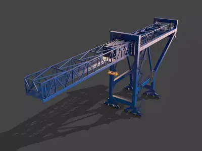 PBR Port Container Crane - Blue  Low-poly 3D model