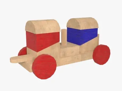 Wooden Toy Train Low-poly 3D model 3