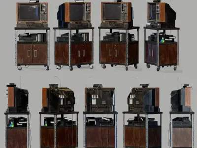 Old Television and VHS Set Low-poly 3D model