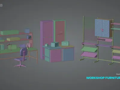 Industrial Workshop Furniture Set 01 3D model