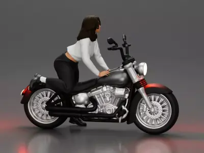 Woman in White Sweater and Black Pants Riding Motorcycle 3D print model purchase
