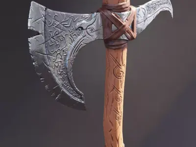 Two handed stylized axe Free low-poly 3D model