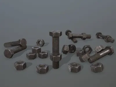 Bolts bolt and nut Low-poly 3D model 14