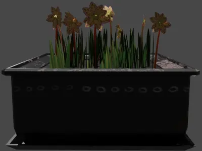 The 3D model of a pot with flowers and grass Free low-poly 3D model