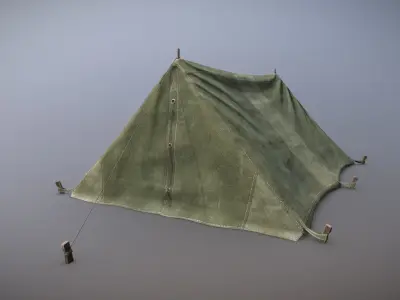 Military Tent WWII TwoSleeping close vr1 Low-poly 3D model