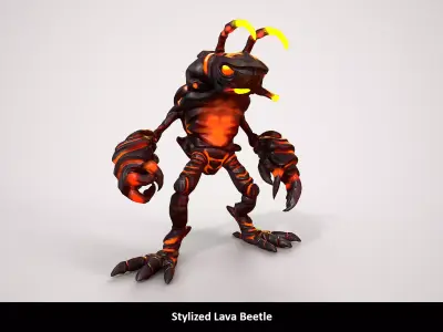 Stylized Lava Beetle Animated Low-poly 3D model