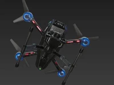 Futuristic Drone - Quadcopter with LED navigation lights 3D model