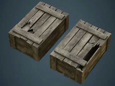 Wooden Box 4C Low-poly 3D model