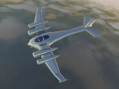 Silver futuristic airplane Low-poly 3D model