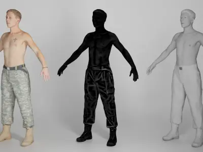 Shirtless soldier ready for animation 322 Low-poly 3D model