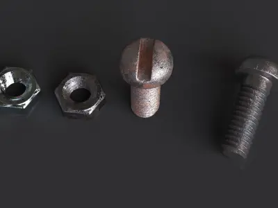 Rusted Bolts and Nuts Free 3D model