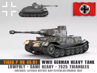 Low Poly VK4501 Tiger P Low-poly 3D model